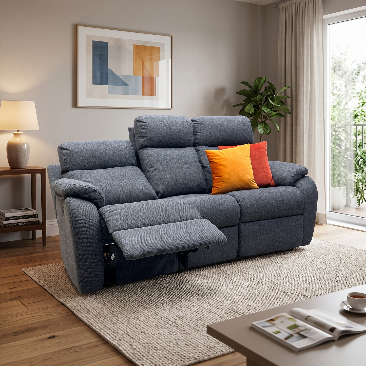 G Plan ‘Kingsbury’ A943 Roche Slate Grey Fabric 3 Seater Power Recliner Sofa with Power Headrests and Power Lumbar