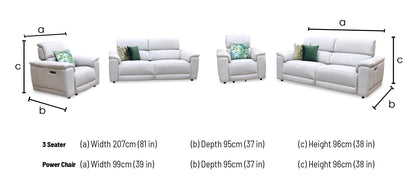 ‘Genius’ Bella Lead Grey 43451 Fabric 3 Seater Power Recliner Sofa with Power Headrests and Power Lumbar + Power Chair
