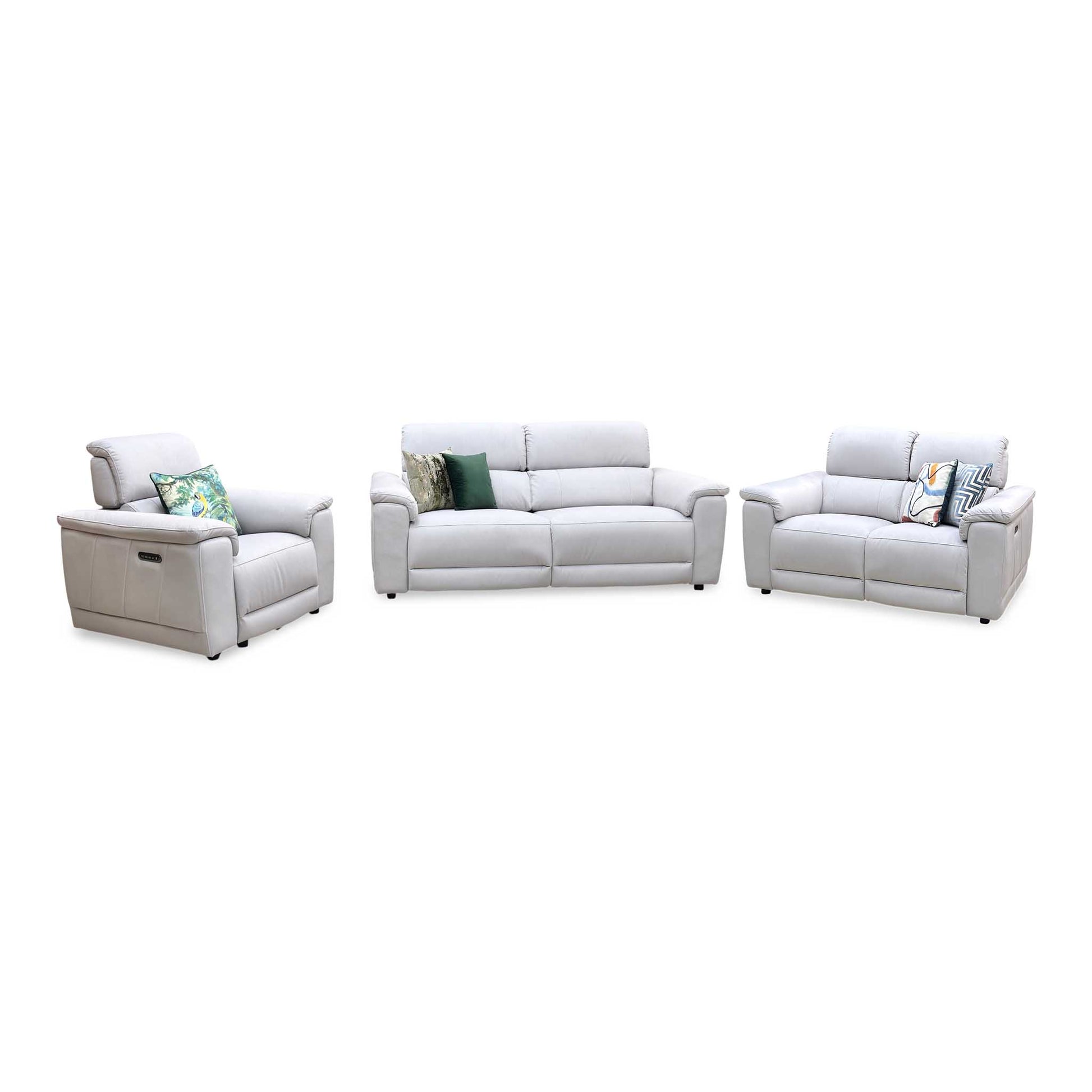 ‘Genius’ Bella Lead Grey 43451 Fabric 3 + 2 Seater Power Recliner with Power Headrests and Power Lumbar + Power Chair Sofa Set Furniture Village