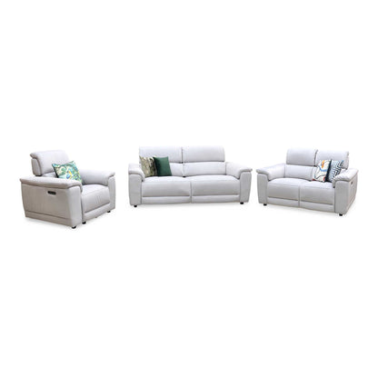 ‘Genius’ Bella Lead Grey 43451 Fabric 3 + 2 Seater Power Recliner with Power Headrests and Power Lumbar + Power Chair Sofa Set Furniture Village