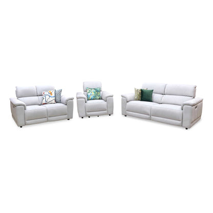 ‘Genius’ Bella Lead Grey 43451 Fabric 3 + 2 Seater Power Recliner with Power Headrests and Power Lumbar + Power Chair Sofa Set Furniture Village