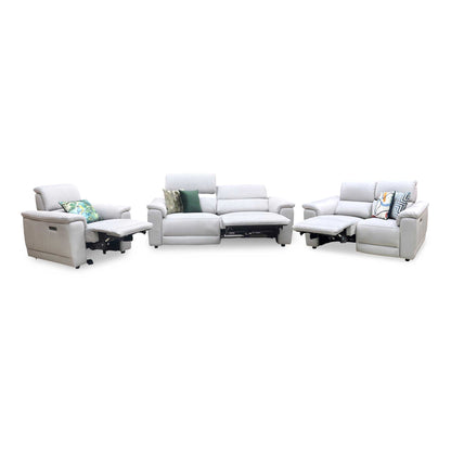 ‘Genius’ Bella Lead Grey 43451 Fabric 3 + 2 Seater Power Recliner with Power Headrests and Power Lumbar + Power Chair Sofa Set Furniture Village