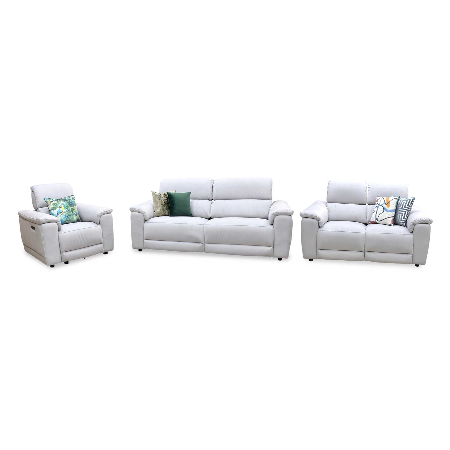 ‘Genius’ Bella Lead Grey 43451 Fabric 3 + 2 Seater Power Recliner with Power Headrests and Power Lumbar + Power Chair Sofa Set Furniture Village