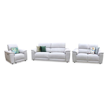 ‘Genius’ Bella Lead Grey 43451 Fabric 3 + 2 Seater Power Recliner with Power Headrests and Power Lumbar + Power Chair Sofa Set Furniture Village
