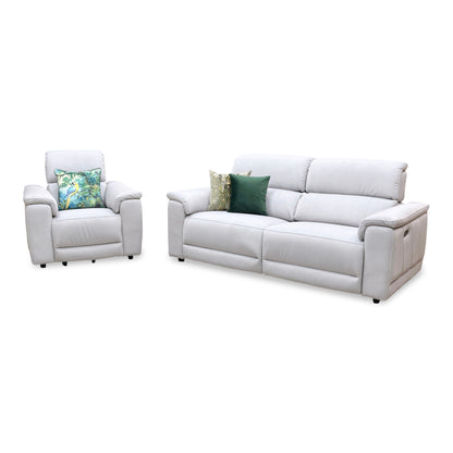 ‘Genius’ Bella Lead Grey 43451 Fabric 3 Seater Power Recliner Sofa with Power Headrests and Power Lumbar + Power Chair