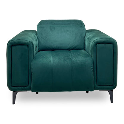 ‘Elphaba' Opulence Bottle Green Fabric Power Recliner Chair with Storage Arms