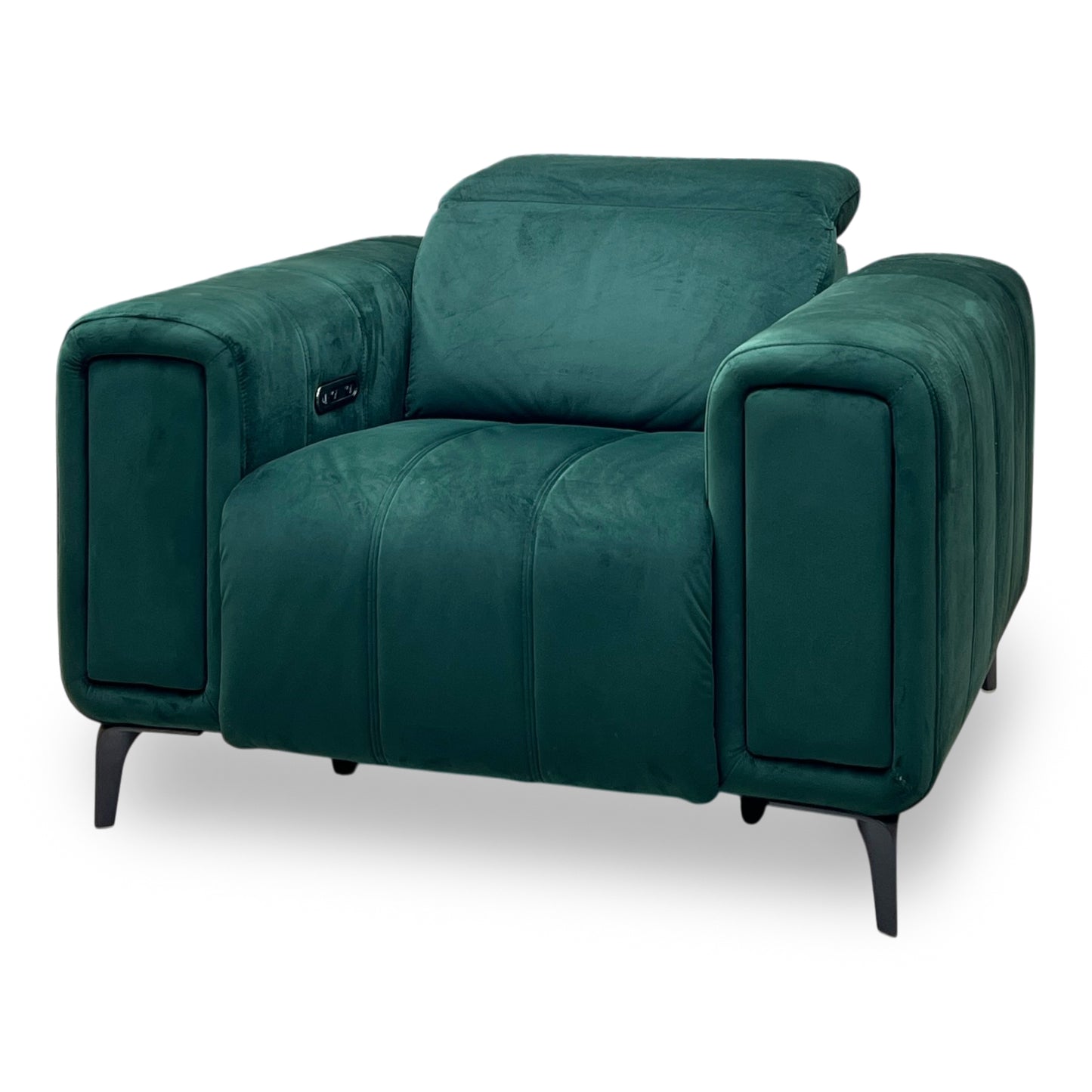 ‘Elphaba' Opulence Bottle Green Fabric Power Recliner Chair with Storage Arms