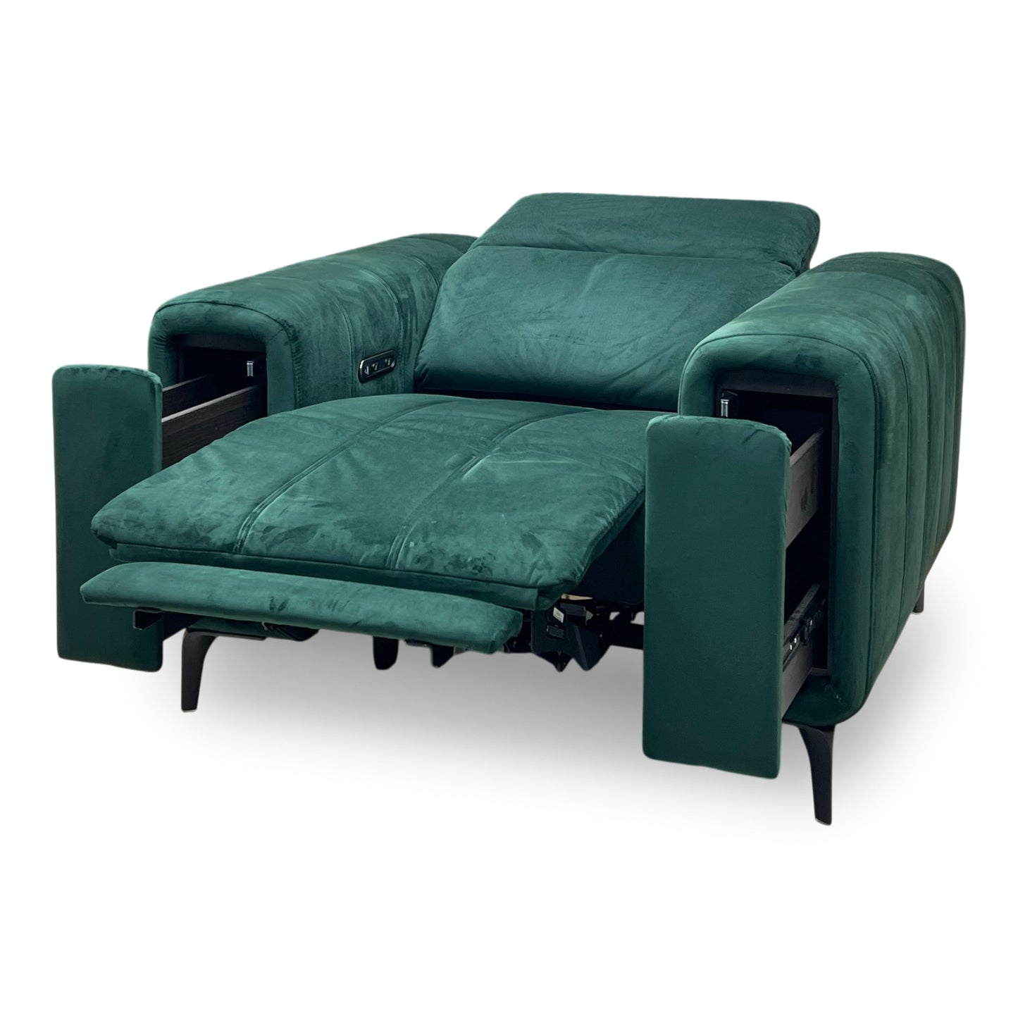 ‘Elphaba' Opulence Bottle Green Fabric Power Recliner Chair with Storage Arms