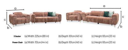 ‘Elphaba’ Manhattan Burnt Sienna Brown Fabric 3 Seater Power Recliner Sofa with Storage Arms + Power Chair Furniture Village