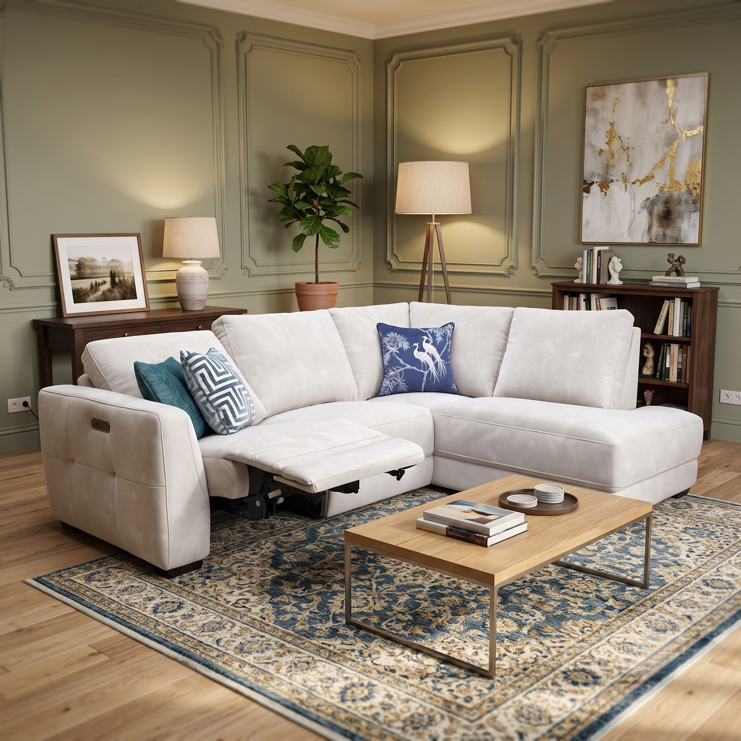 ‘Dinky’ Dexter Ivory 43501 Fabric Power Recliner Right Hand Facing Corner Chaise End Sofa