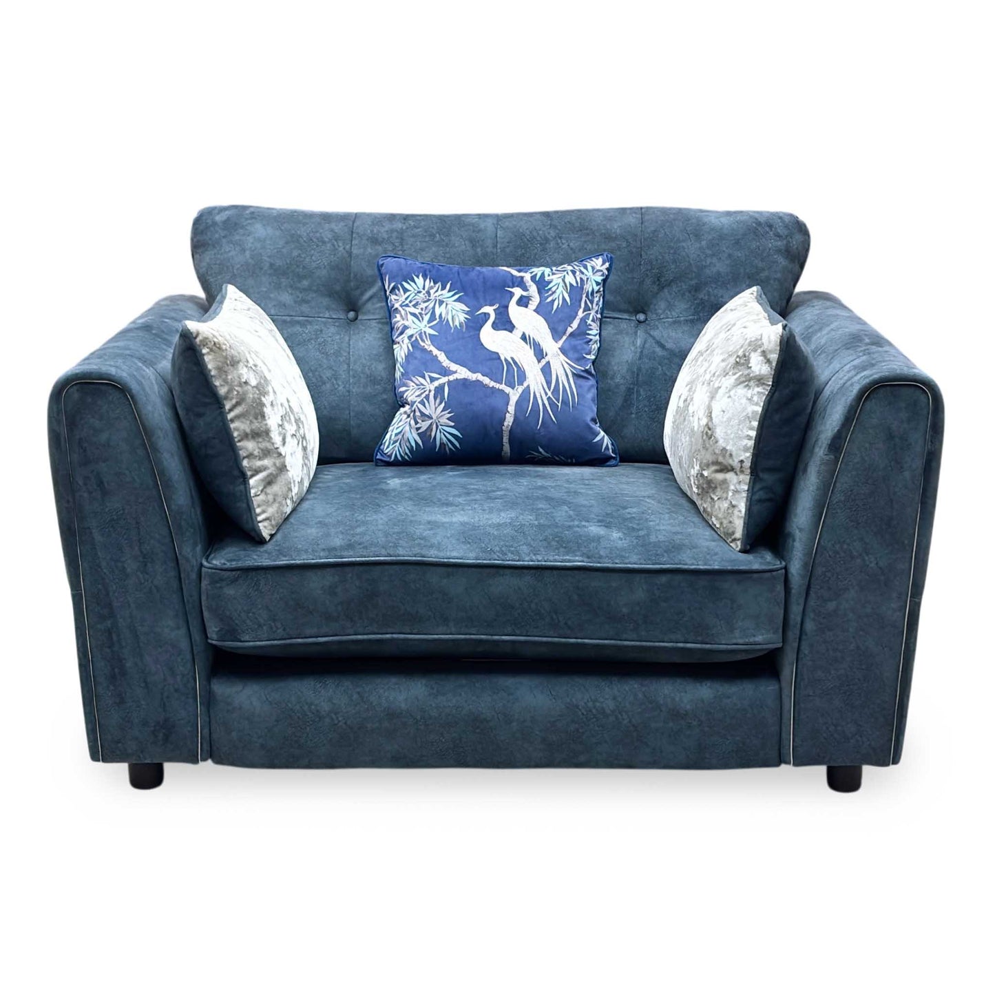 ‘Mariah’ Dapple Ocean Blue- Tri Chrome Insert Fabric Classic Back Snuggler Chair Furniture Village