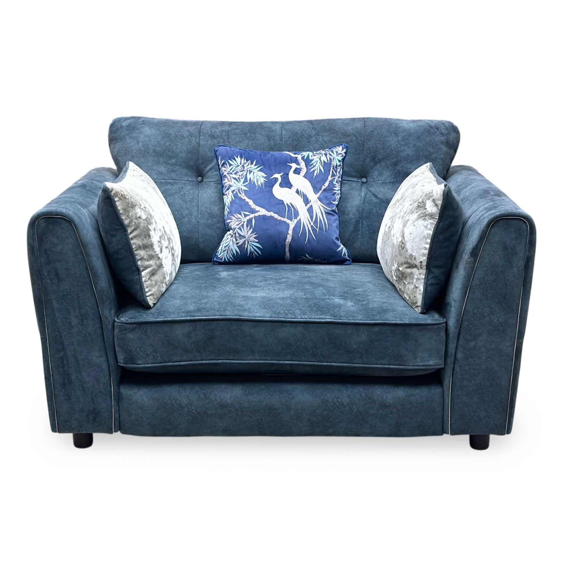 ‘Mariah’ Dapple Ocean Blue- Tri Chrome Insert Fabric Classic Back Snuggler Chair Furniture Village