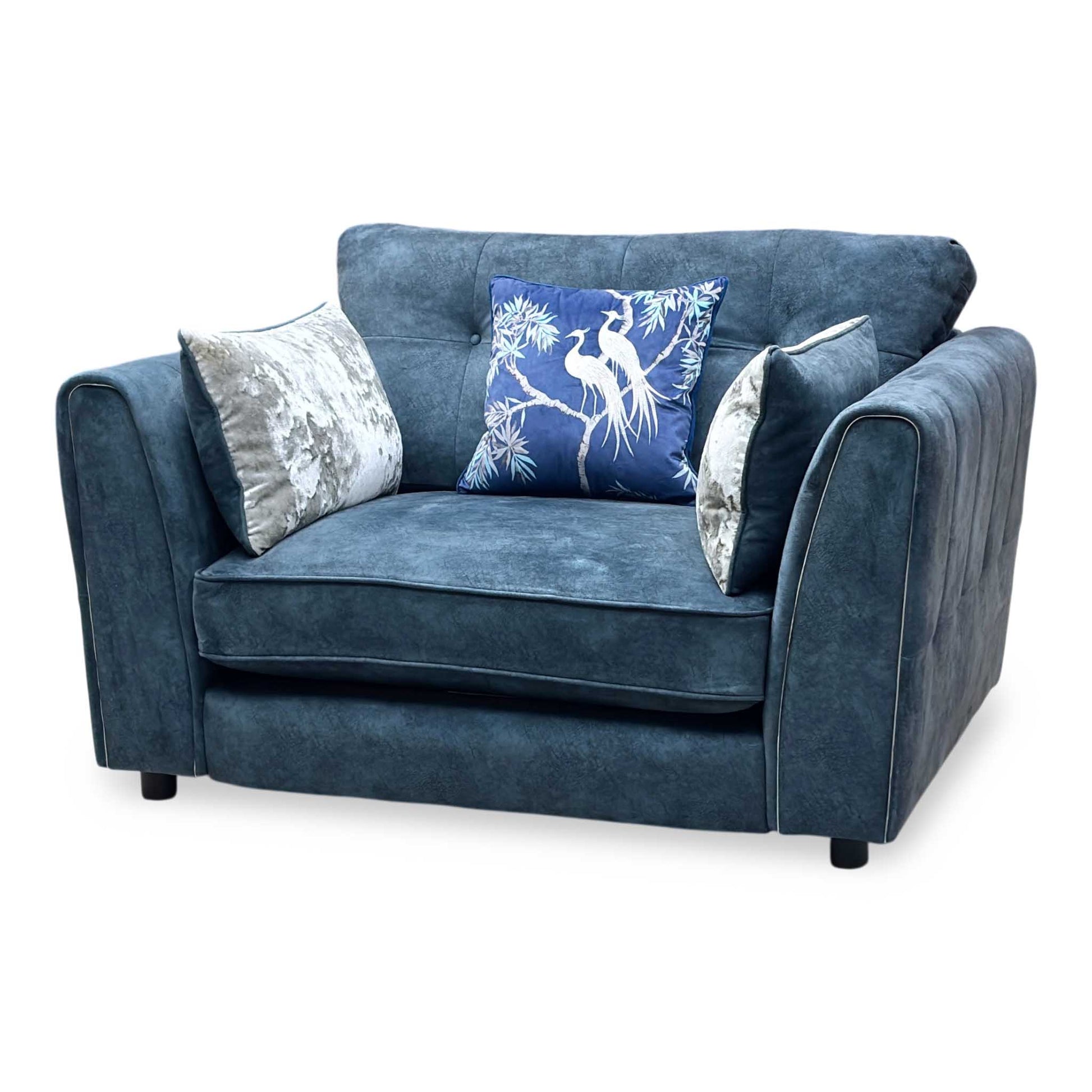‘Mariah’ Dapple Ocean Blue- Tri Chrome Insert Fabric Classic Back Snuggler Chair Furniture Village