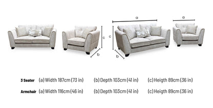 ‘Mariah' Dapple Ivory-Tri Brass Insert Fabric Classic Back 2 Seater Sofa + Chair