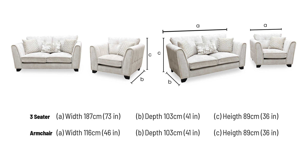Mariah Dapple Ivory-Tri Brass Insert Fabric Classic Back 2 Seater Sofa + Chair – view 5