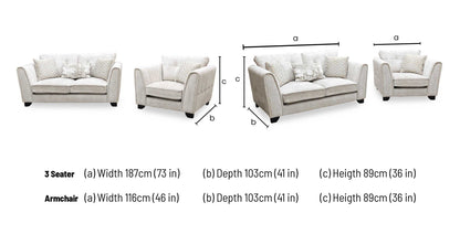 Mariah Dapple Ivory-Tri Brass Insert Fabric Classic Back 2 Seater Sofa + Chair – view 5