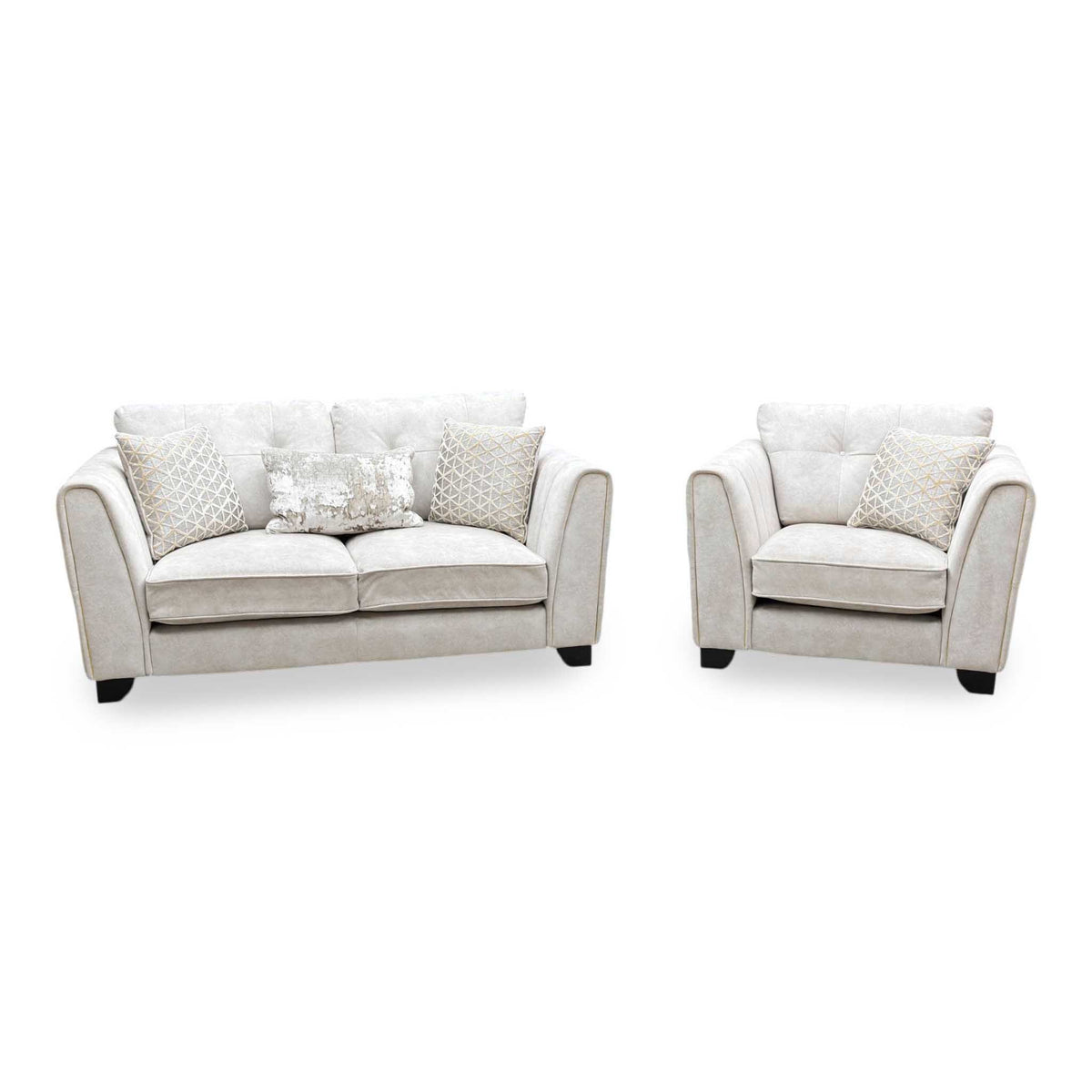 Mariah Dapple Ivory-Tri Brass Insert Fabric Classic Back 2 Seater Sofa + Chair – view 3