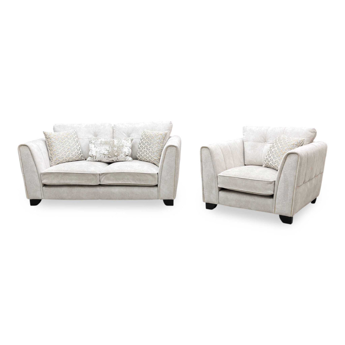 Mariah Dapple Ivory-Tri Brass Insert Fabric Classic Back 2 Seater Sofa + Chair – view 4