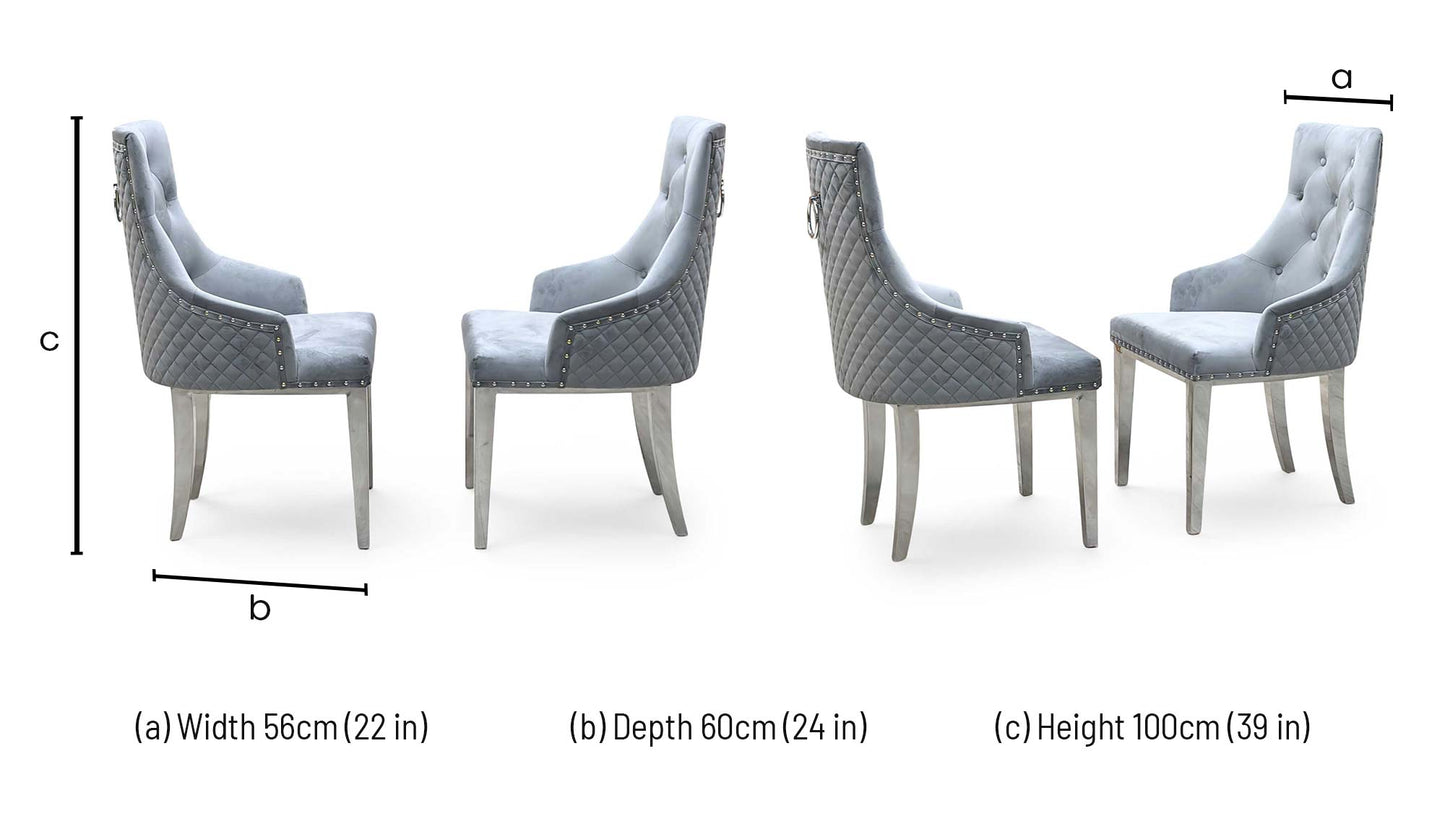‘Dolce’ Grey Velvet Button Back Dining Chairs - Set of 2