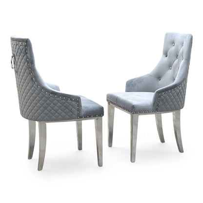 ‘Dolce’ Grey Velvet Button Back Dining Chairs - Set of 2