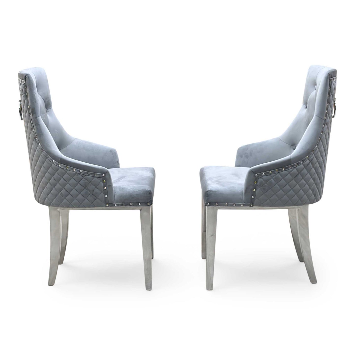 ‘Dolce’ Grey Velvet Button Back Dining Chairs - Set of 2