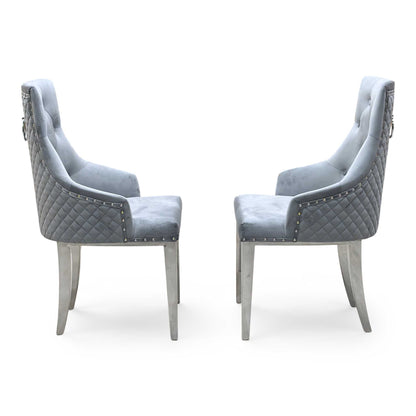 ‘Dolce’ Grey Velvet Button Back Dining Chairs - Set of 2