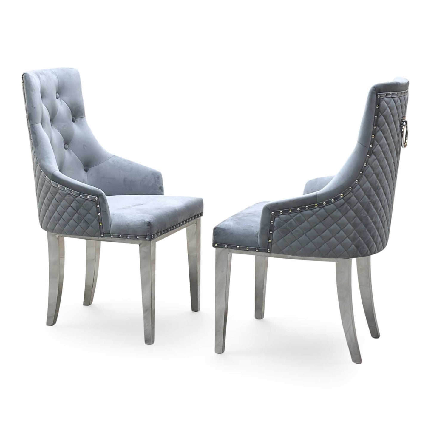 ‘Dolce’ Grey Velvet Button Back Dining Chairs - Set of 2