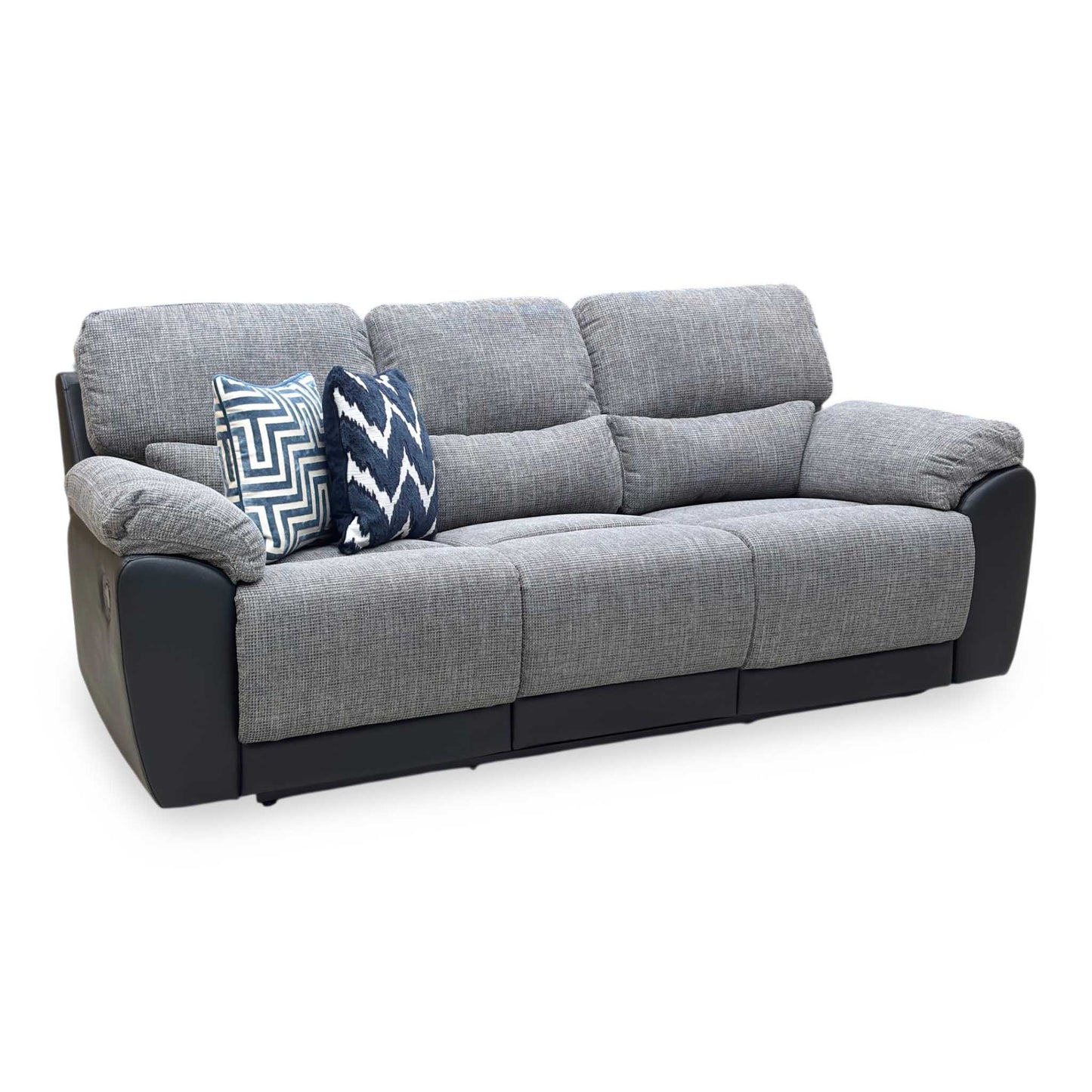 ‘Santori’ Black Charcoal Fabric Faux Leather 3 Seater High Back Recliner Sofa