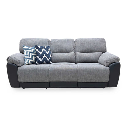 ‘Santori’ Black Charcoal Fabric Faux Leather 3 Seater High Back Recliner Sofa
