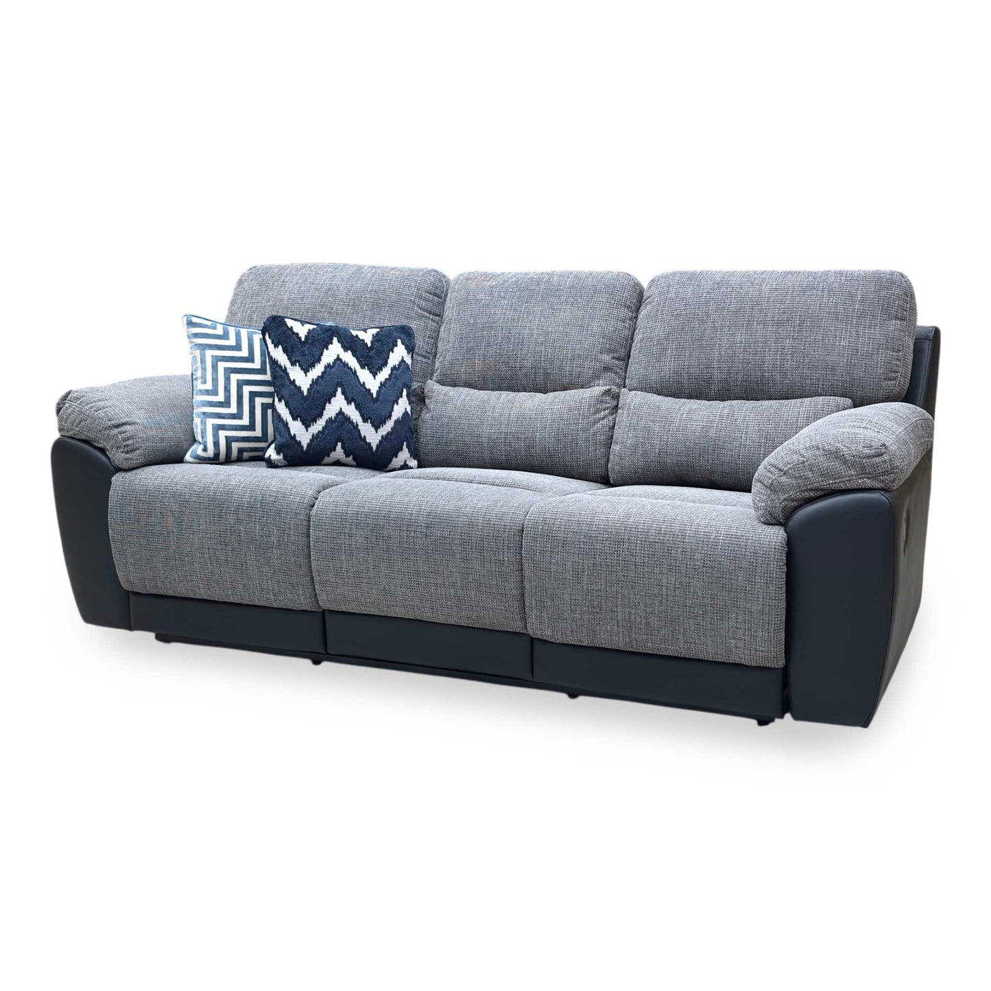 ‘Santori’ Black Charcoal Fabric Faux Leather 3 Seater High Back Recliner Sofa