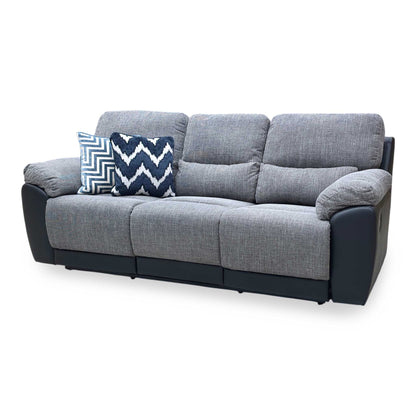‘Santori’ Black Charcoal Fabric Faux Leather 3 Seater High Back Recliner Sofa