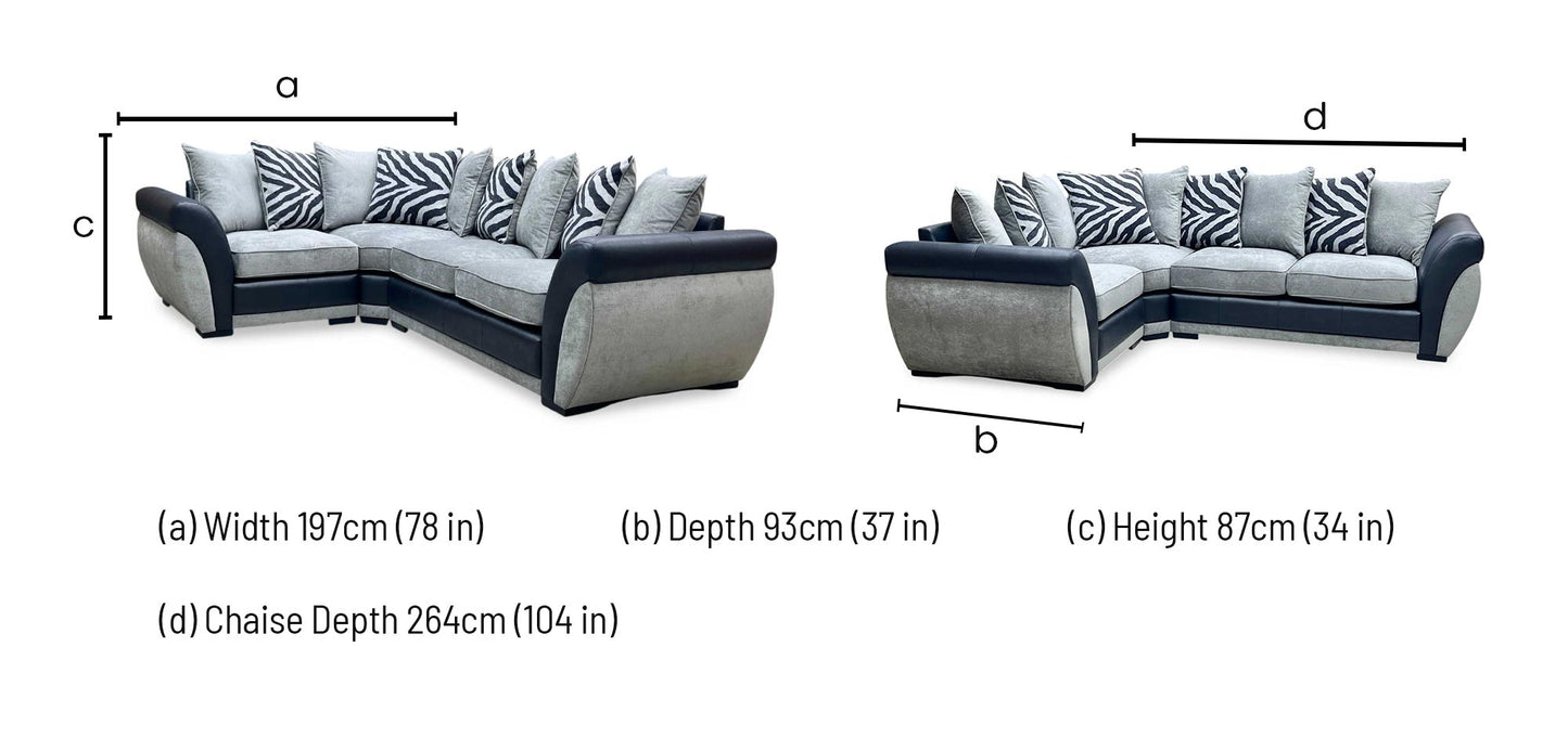 ‘Nova’ Grey Fabric Faux Leather Scatter Back Left Hand Facing Double Arm Corner Sofa