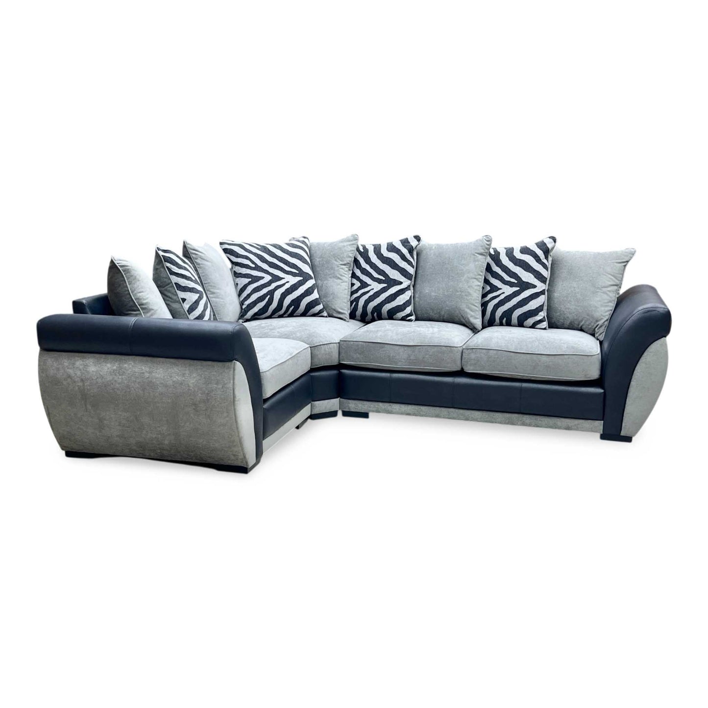 ‘Nova’ Grey Fabric Faux Leather Scatter Back Left Hand Facing Double Arm Corner Sofa