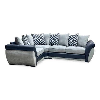 ‘Nova’ Grey Fabric Faux Leather Scatter Back Left Hand Facing Double Arm Corner Sofa