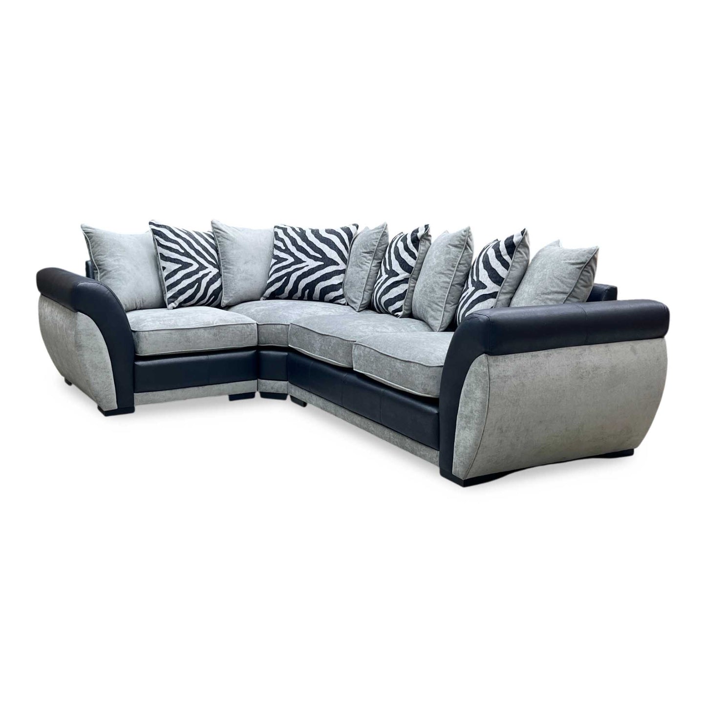 ‘Nova’ Grey Fabric Faux Leather Scatter Back Left Hand Facing Double Arm Corner Sofa