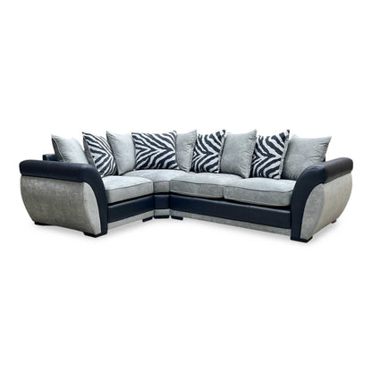 ‘Nova’ Grey Fabric Faux Leather Scatter Back Left Hand Facing Double Arm Corner Sofa