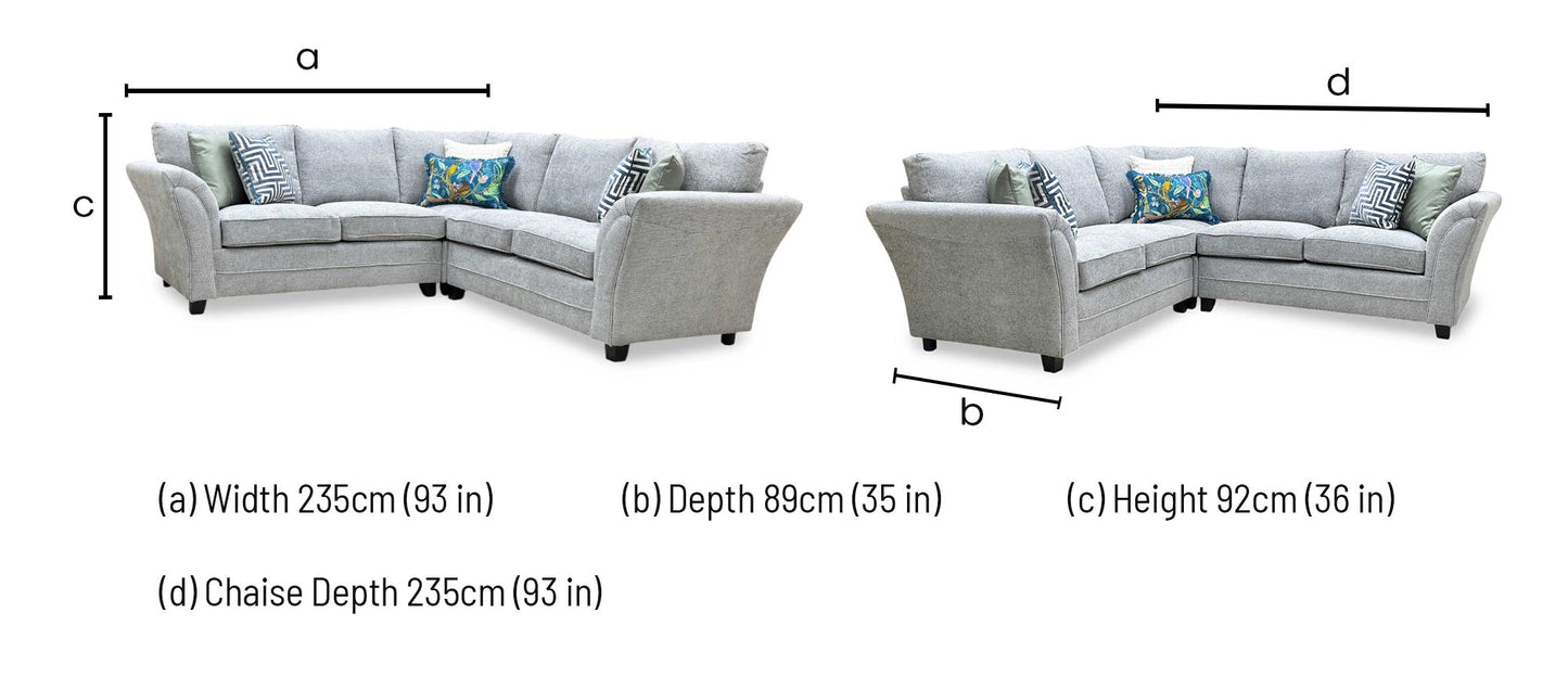 ‘Dury’ Grey Chunky Weave Fabric Standard Back Corner Group Sofa