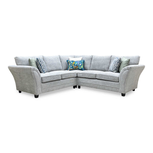 Full View ‘Dury’ contemporary standard back corner group sectional sofa, beautifully upholstered in a sophisticated, durable grey chunky weave fabric.
