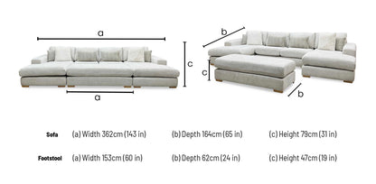 ‘Broadgate’ Stone Fabric Large U-shape Modular Sofa with Footstool