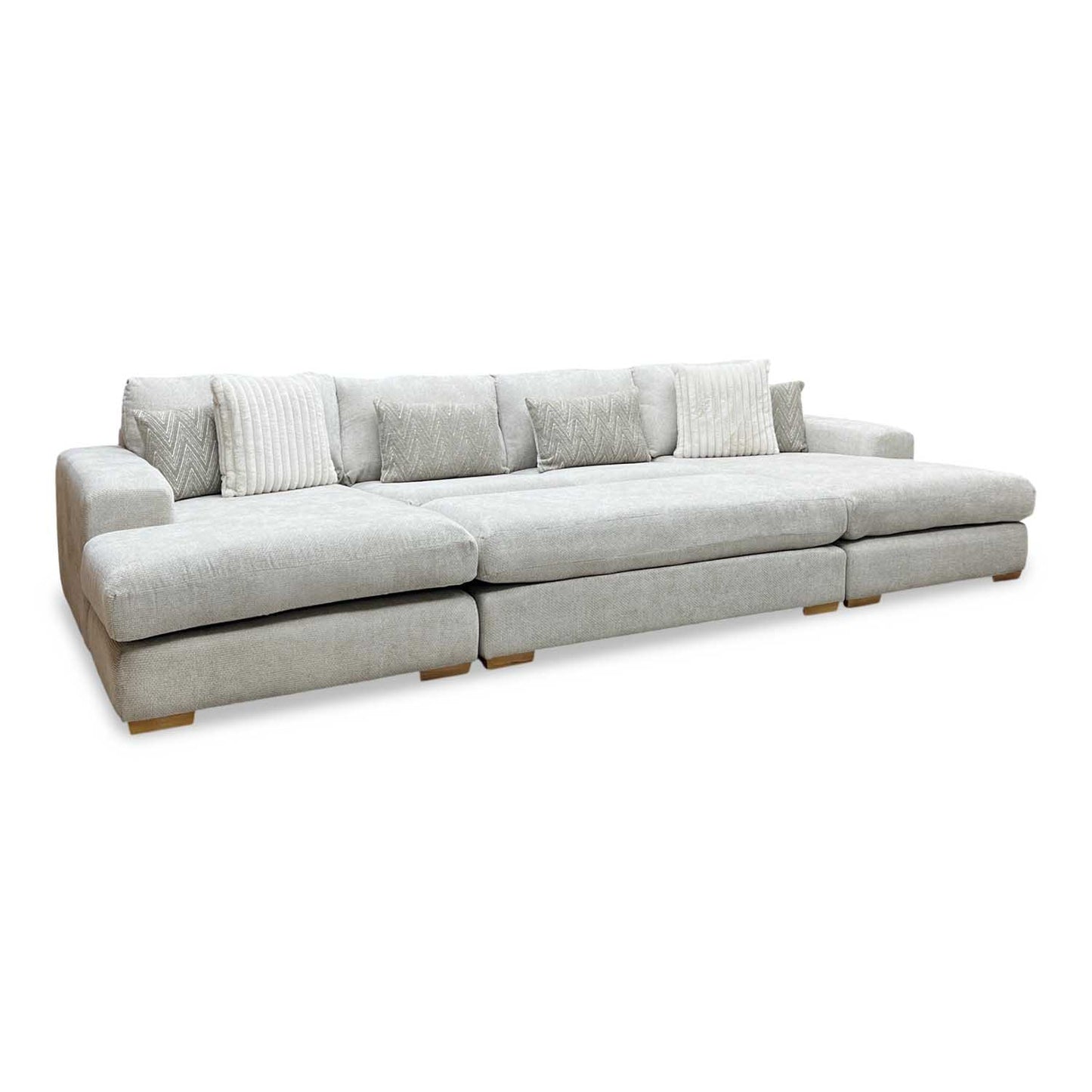 ‘Broadgate’ Stone Fabric Large U-shape Modular Sofa with Footstool