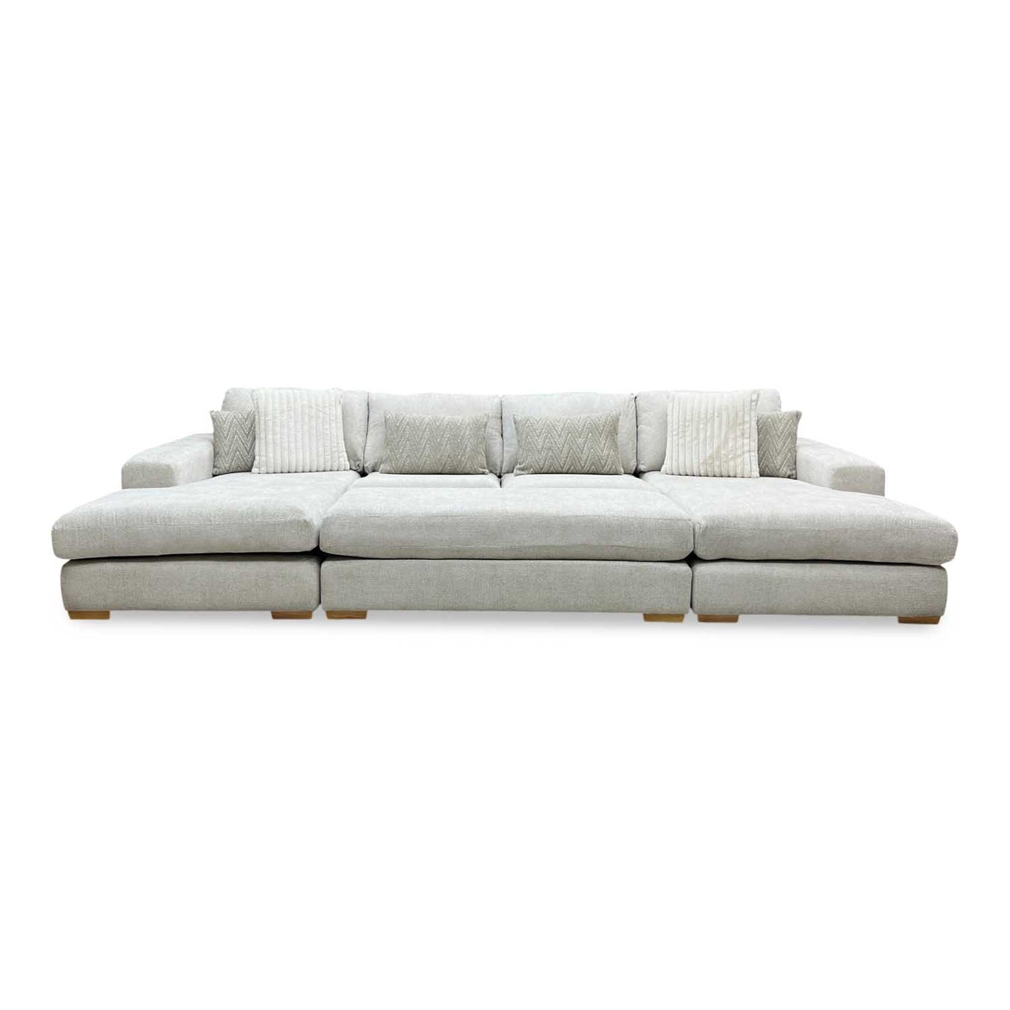 ‘Broadgate’ Stone Fabric Large U-shape Modular Sofa with Footstool