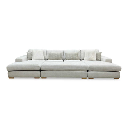 ‘Broadgate’ Stone Fabric Large U-shape Modular Sofa with Footstool