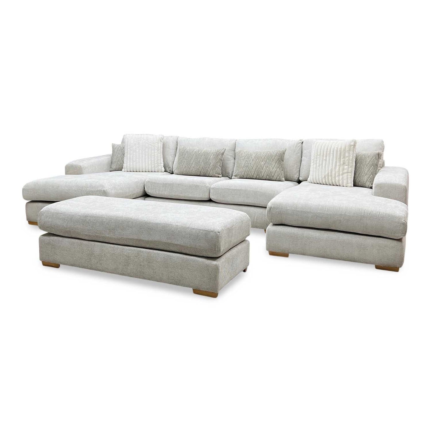 ‘Broadgate’ Stone Fabric Large U-shape Modular Sofa with Footstool