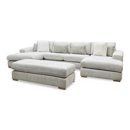 ‘Broadgate’ Stone Fabric Large U-shape Modular Sofa with Footstool