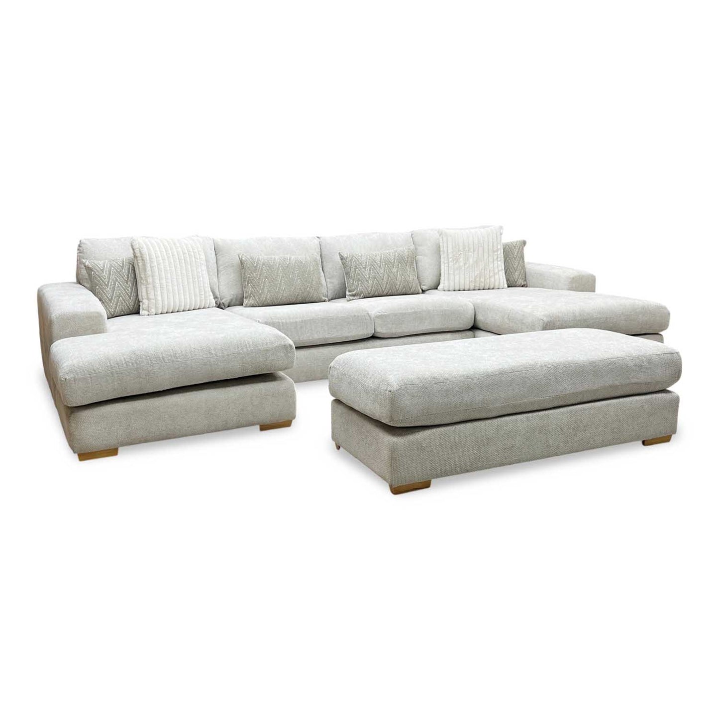 ‘Broadgate’ Stone Fabric Large U-shape Modular Sofa with Footstool