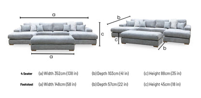 ‘Broadgate’ Grey Fabric Large U-shape Modular Sofa with Footstool