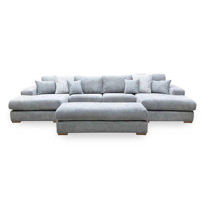 ‘Broadgate’ Grey Fabric Large U-shape Modular Sofa with Footstool