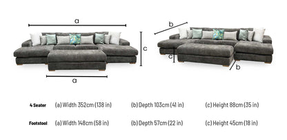‘Broadgate’ Chocolate Brown Fabric Large U-shape Modular Sofa with Footstool