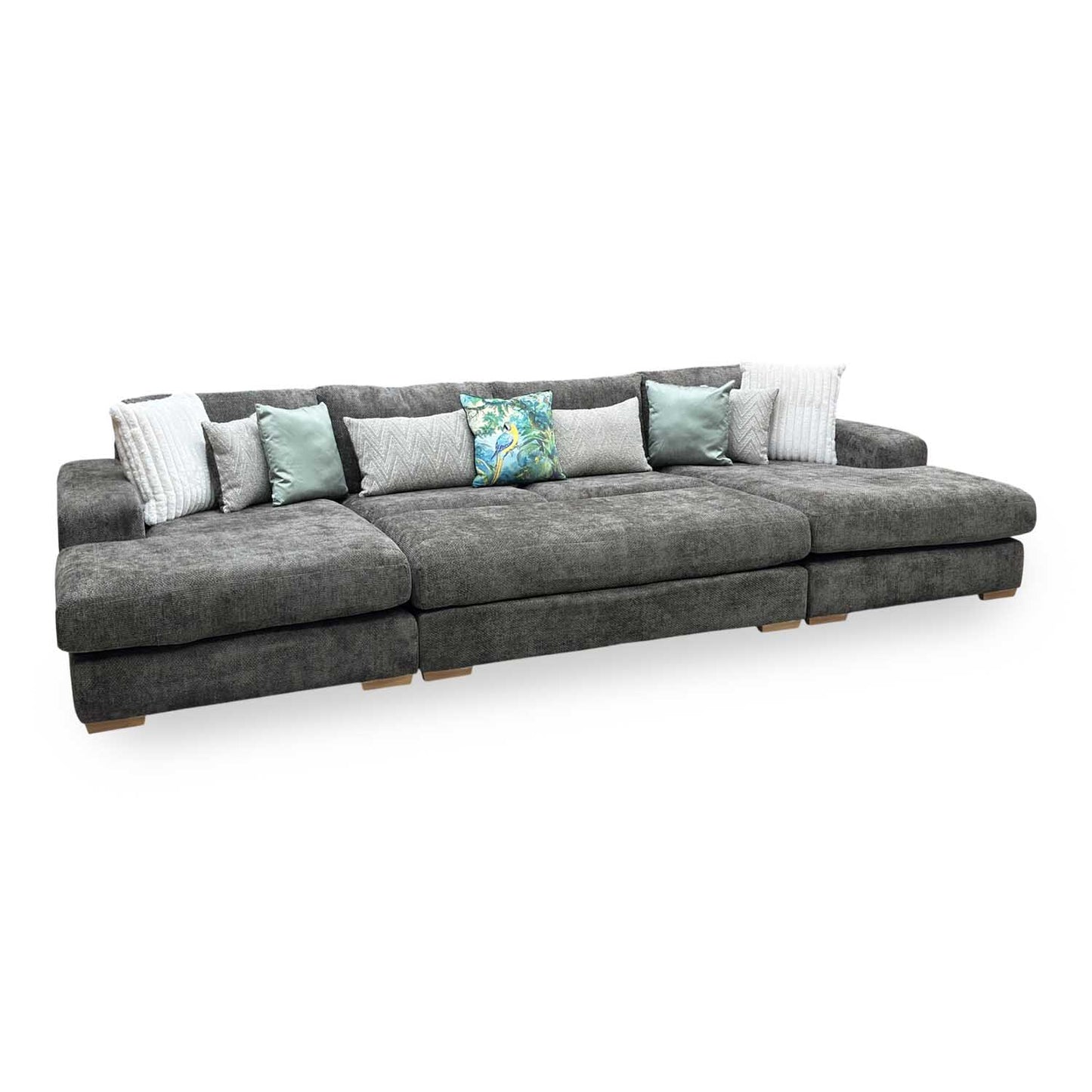 ‘Broadgate’ Chocolate Brown Fabric Large U-shape Modular Sofa with Footstool