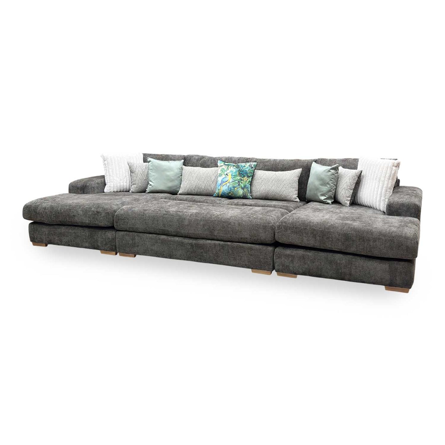 ‘Broadgate’ Chocolate Brown Fabric Large U-shape Modular Sofa with Footstool